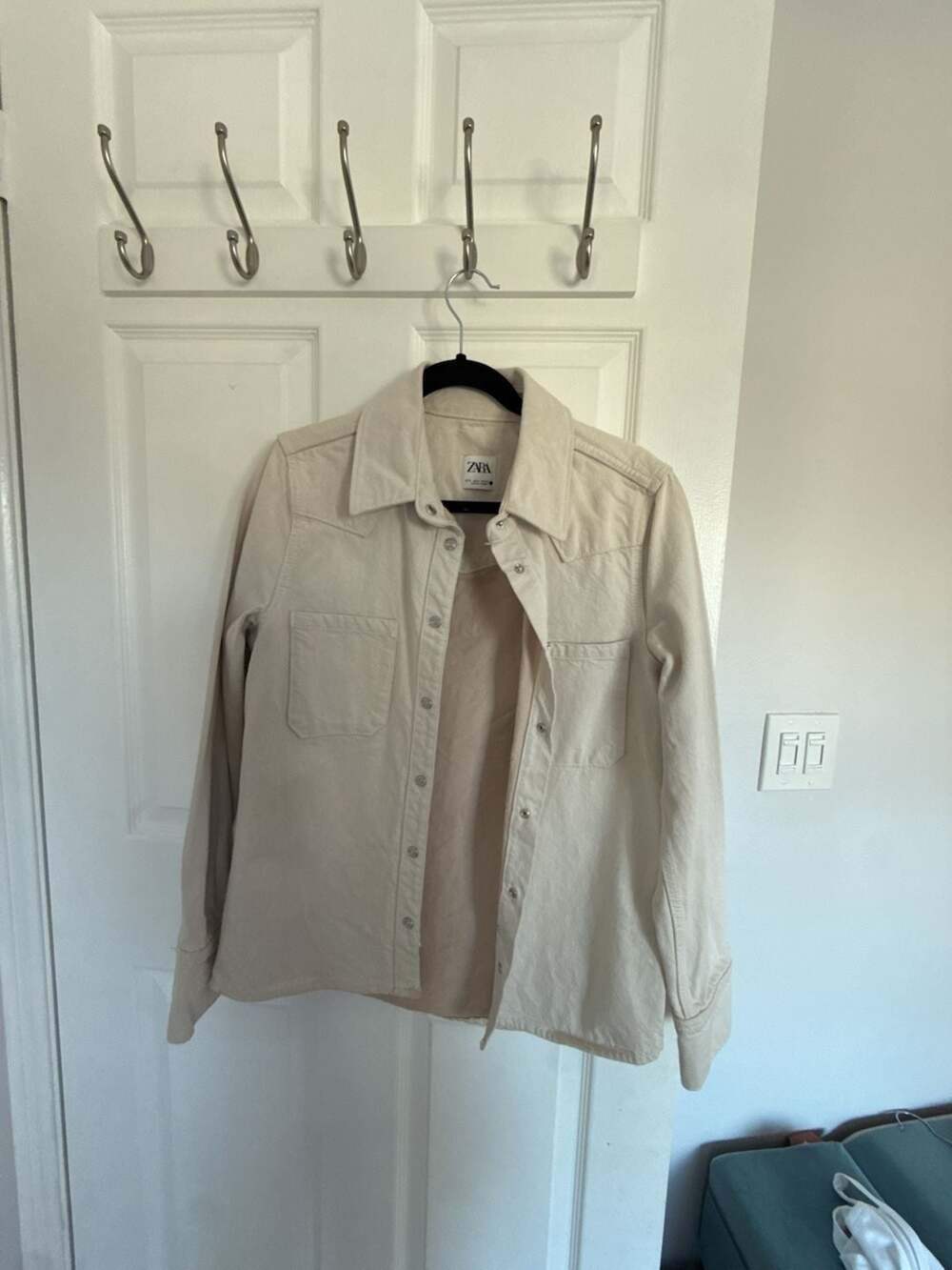 Zara Off-White Denim Western Shirt Jacket